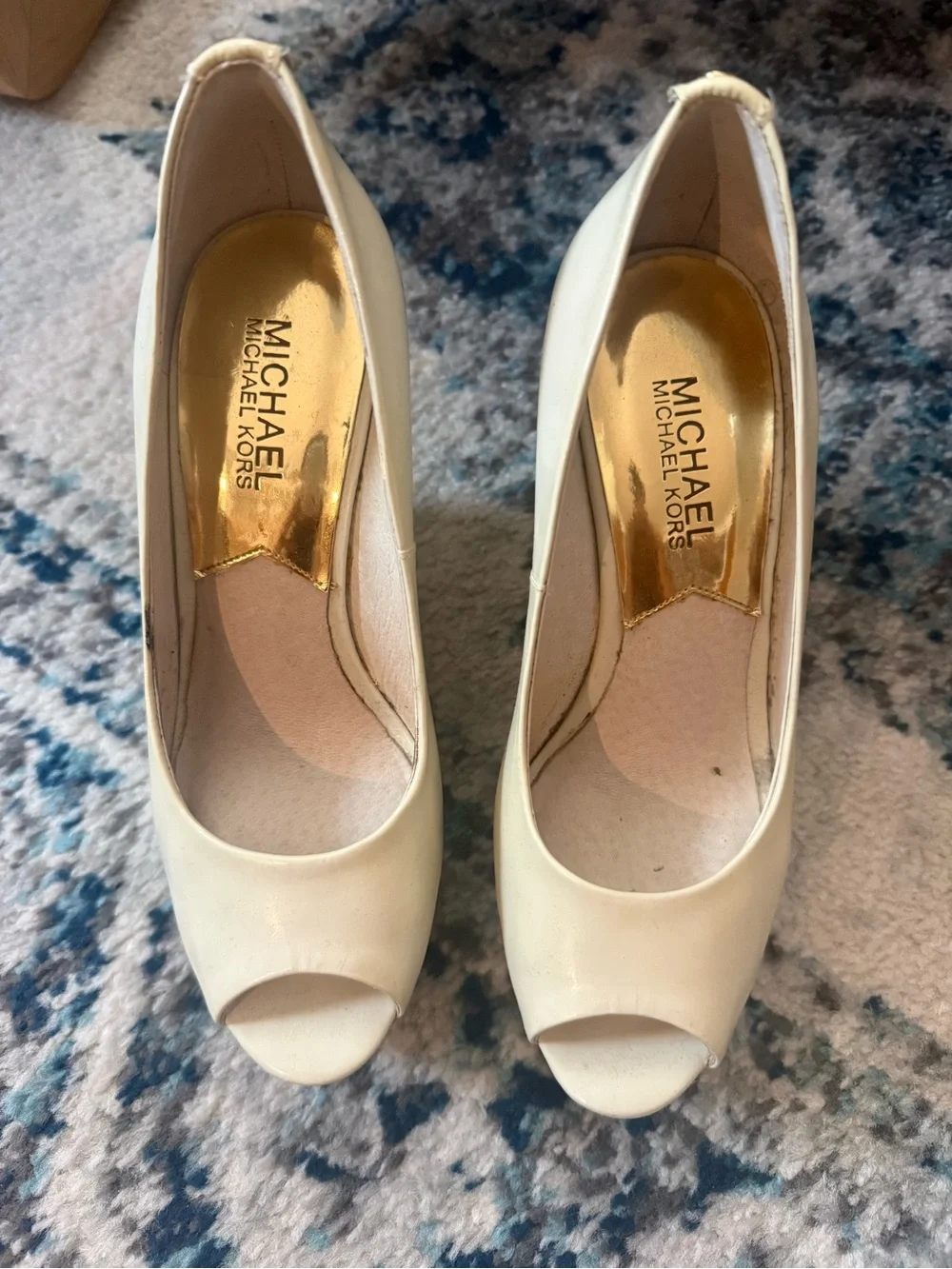 Cream Striped Wedge Pumps - Women